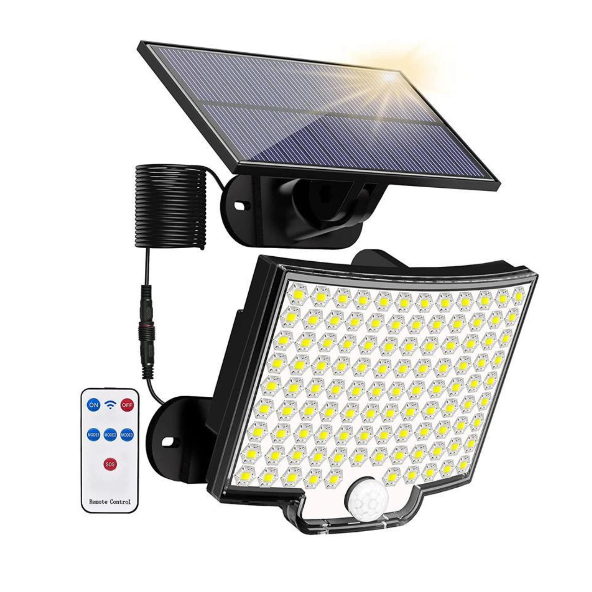 Zewnętrzna solarna lampa ścienna 20W 800 lumenów z czujnikiem i pilotem 1800mAH