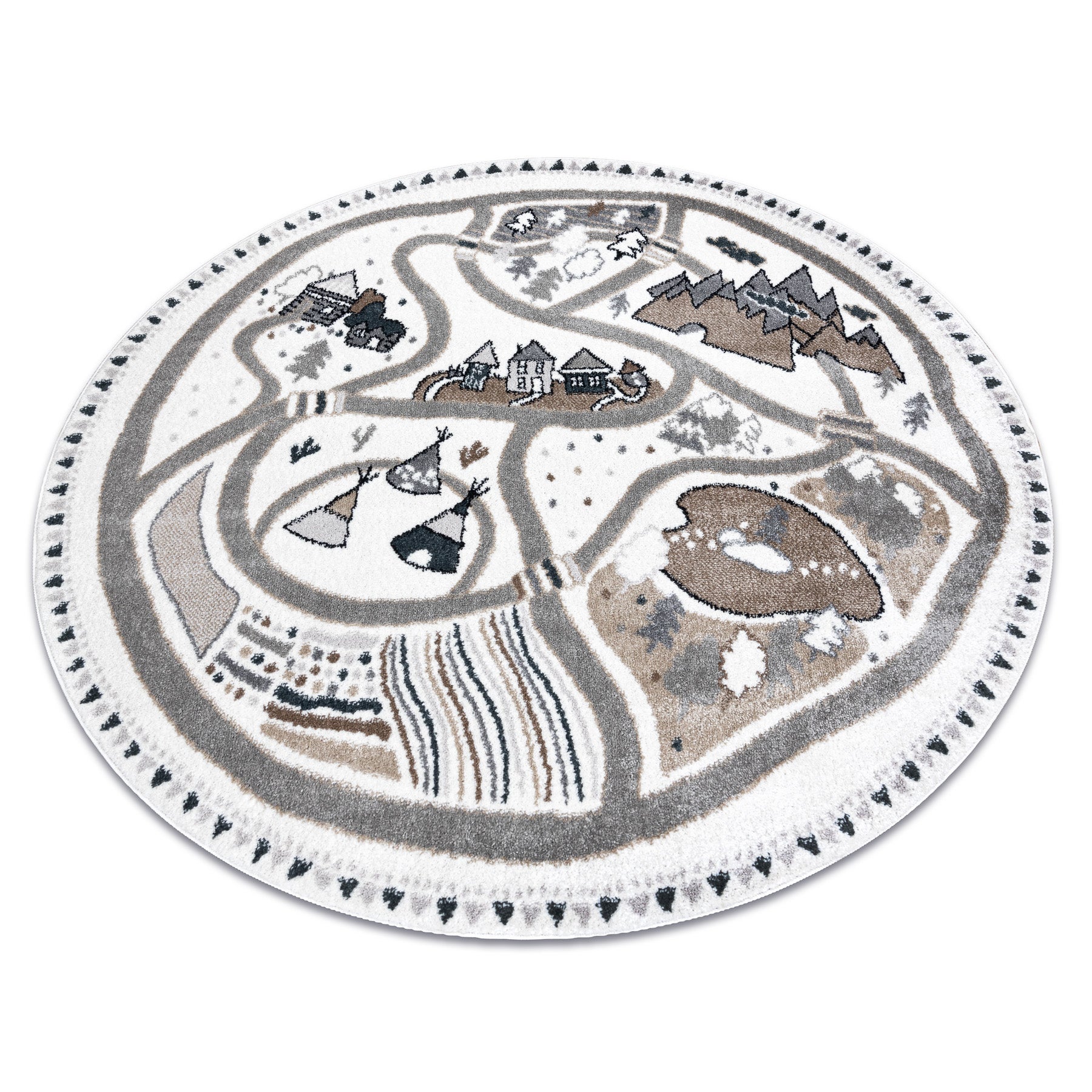 Dywan FUN Land dla dzieci, wioska, uliczki, koło - krem koło 120 cm
