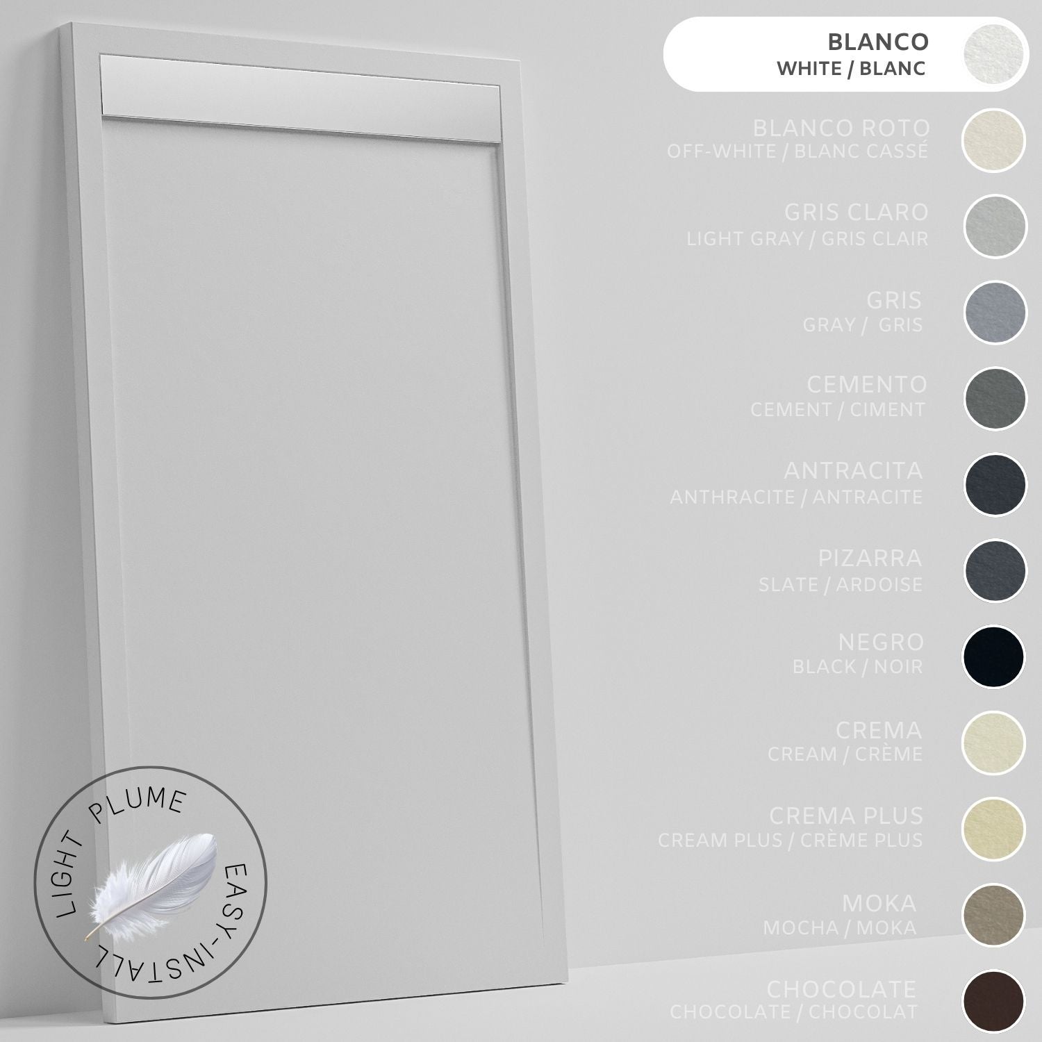 SOULHOME Lekki Brodzik z Żywicy tekstura Łupka – biały- 130x90- Niski 3cm– Ruszt INOX