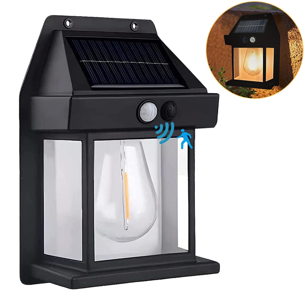 Zewnętrzne lampy solarne na ścianę, oświetlenie ganeku od zmierzchu do świtu, lampa ścienna solarna z 3 trybami i czujnikiem ruchu