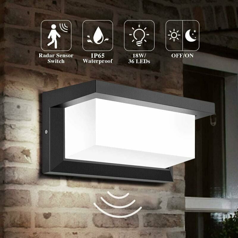 Zewnętrzna lampa ścienna LED z czujnikiem ruchu – oświetlenie 18 W, radar indukcyjny, wodoodporność IP65