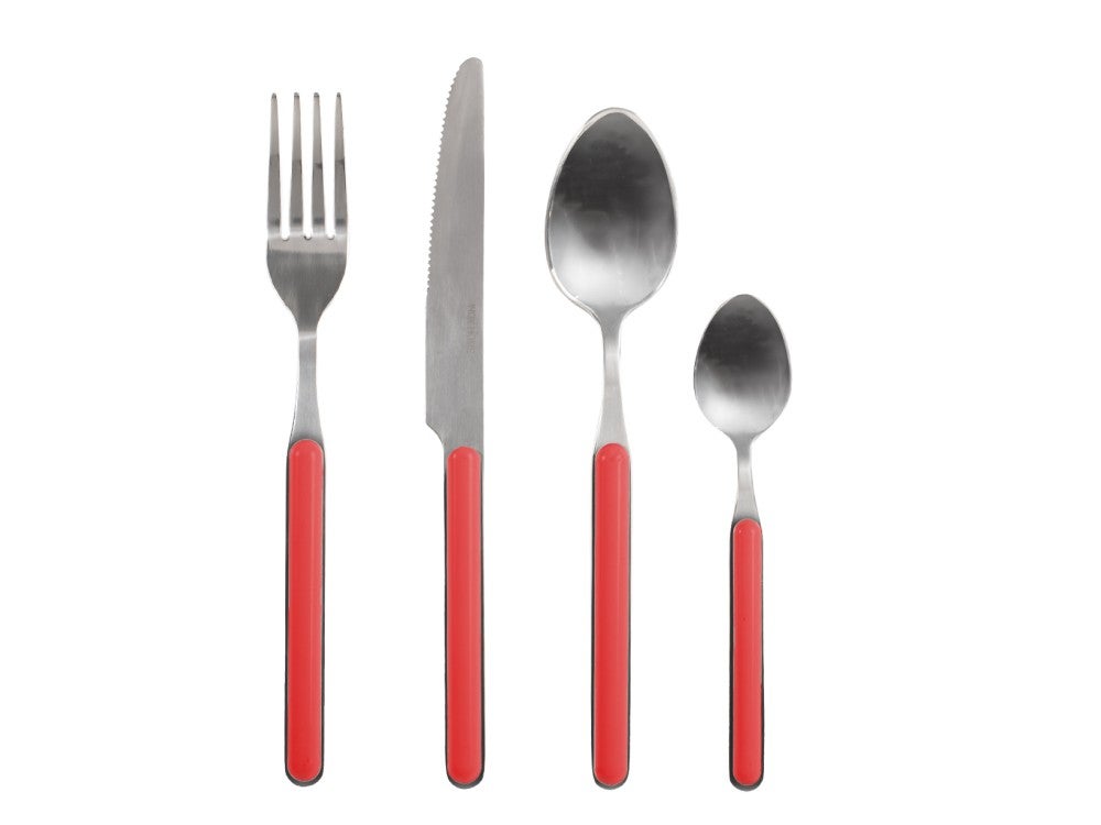 Conjunto de talheres HOME Domo de 24 peÃ§as em aÃ§o inoxidÃ¡vel com cabo de plÃ¡stico vermelho