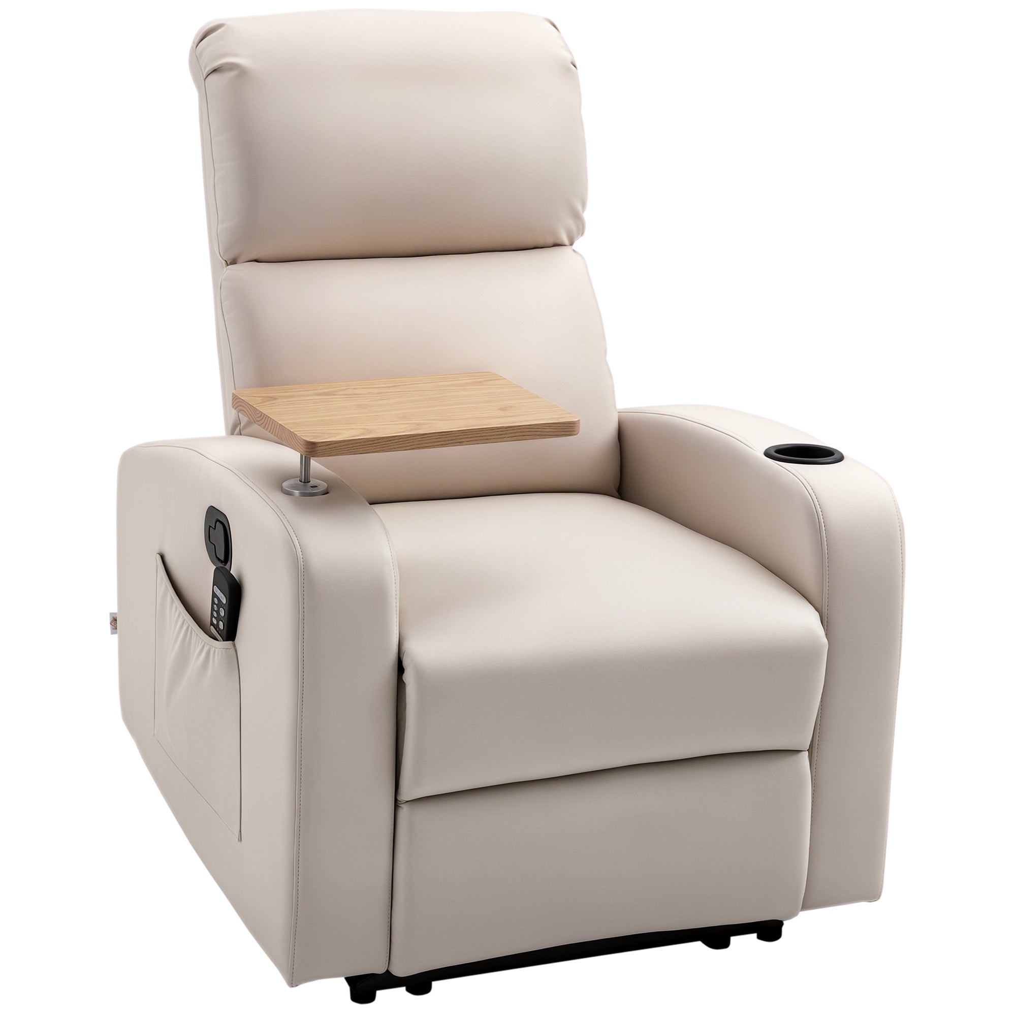 Elektryczny relaks krzesło, regulowany odchylany Massaging krzesło z Tablet, bok Pockets i pilot zdalnego sterowaniaa - beżowy Microfibre