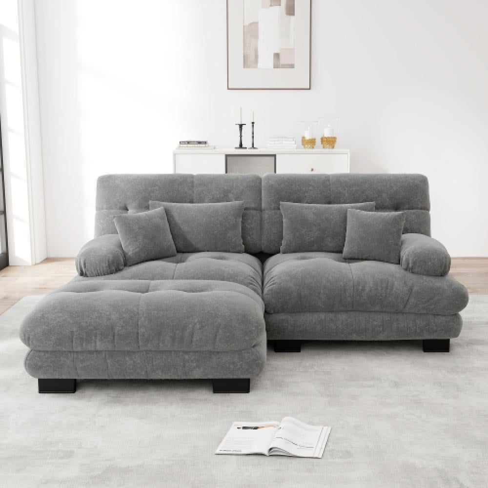 Narożna sofa Cloud do salonu, podwójna sofa z tkaniny szenilowej z 2 poduszkami lędźwiowymi i 2 poduszkami dekoracyjnymi, rama z litego drewna