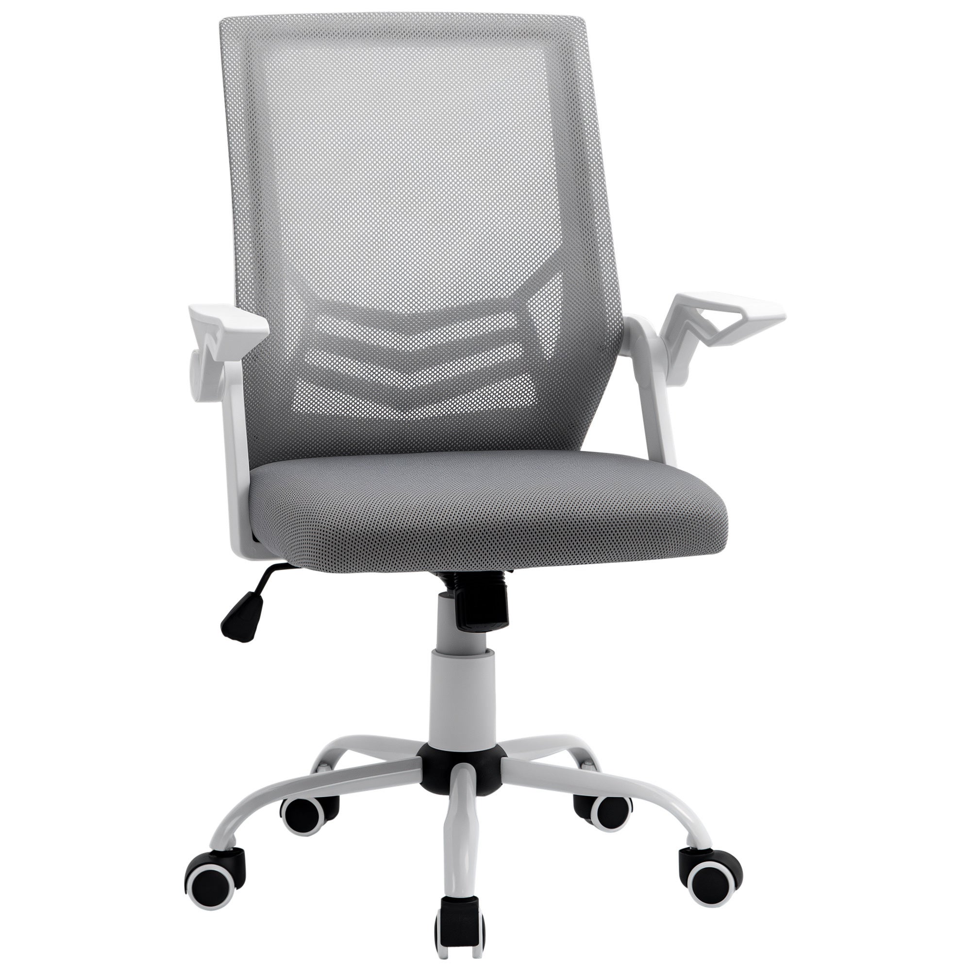 Ergonomiczny fotel biurowy z podłokietnikami i podparciem lędźwiowym, w tkaninie imitującej len, 62,5 x 55 x 94-104 cm, szary
