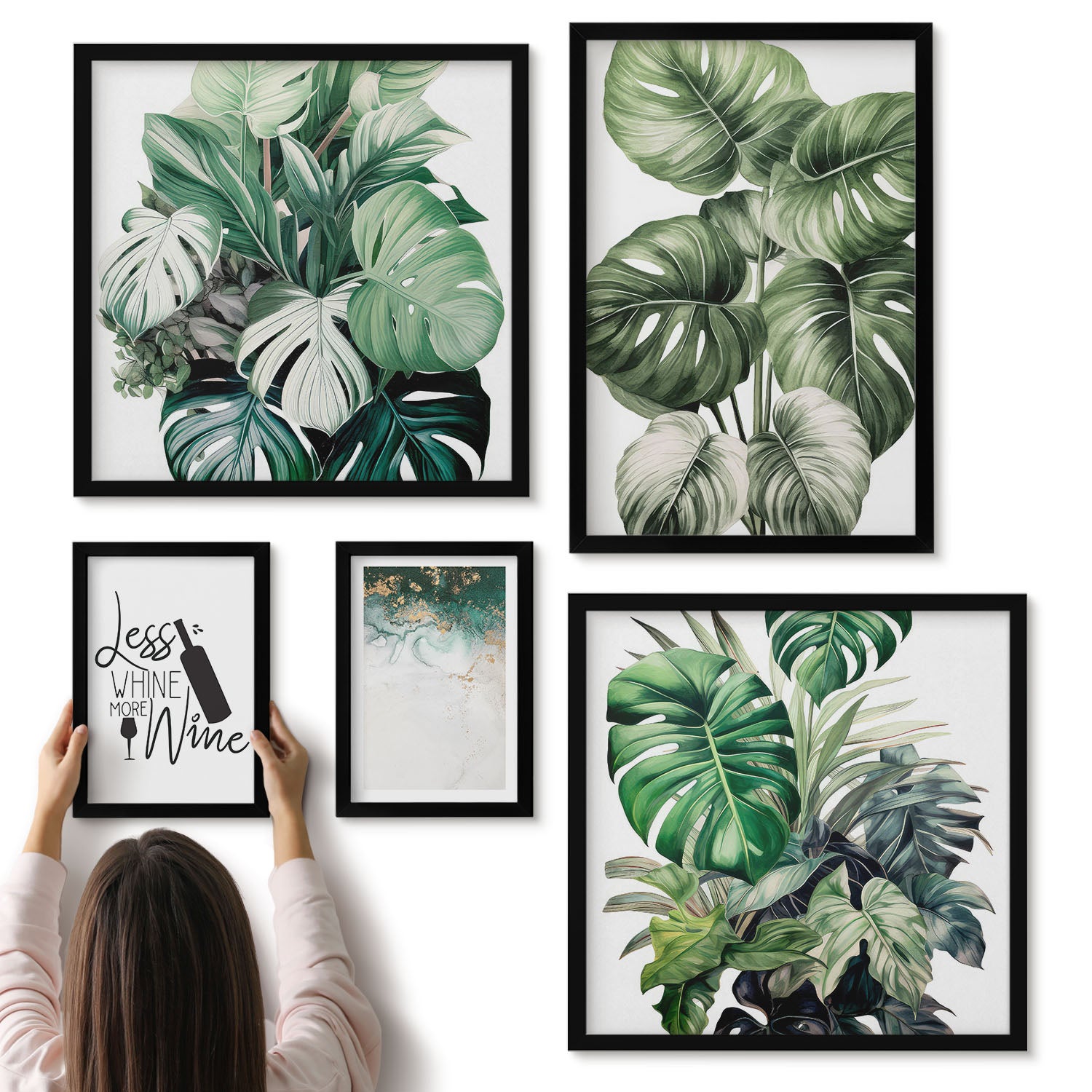 Galeria ścienna 5-częściowy komplet obrazów w czarnych ramach - Roślinne motywy z cytatami i abstrakcyjnymi akcentami - ArtPrintCave