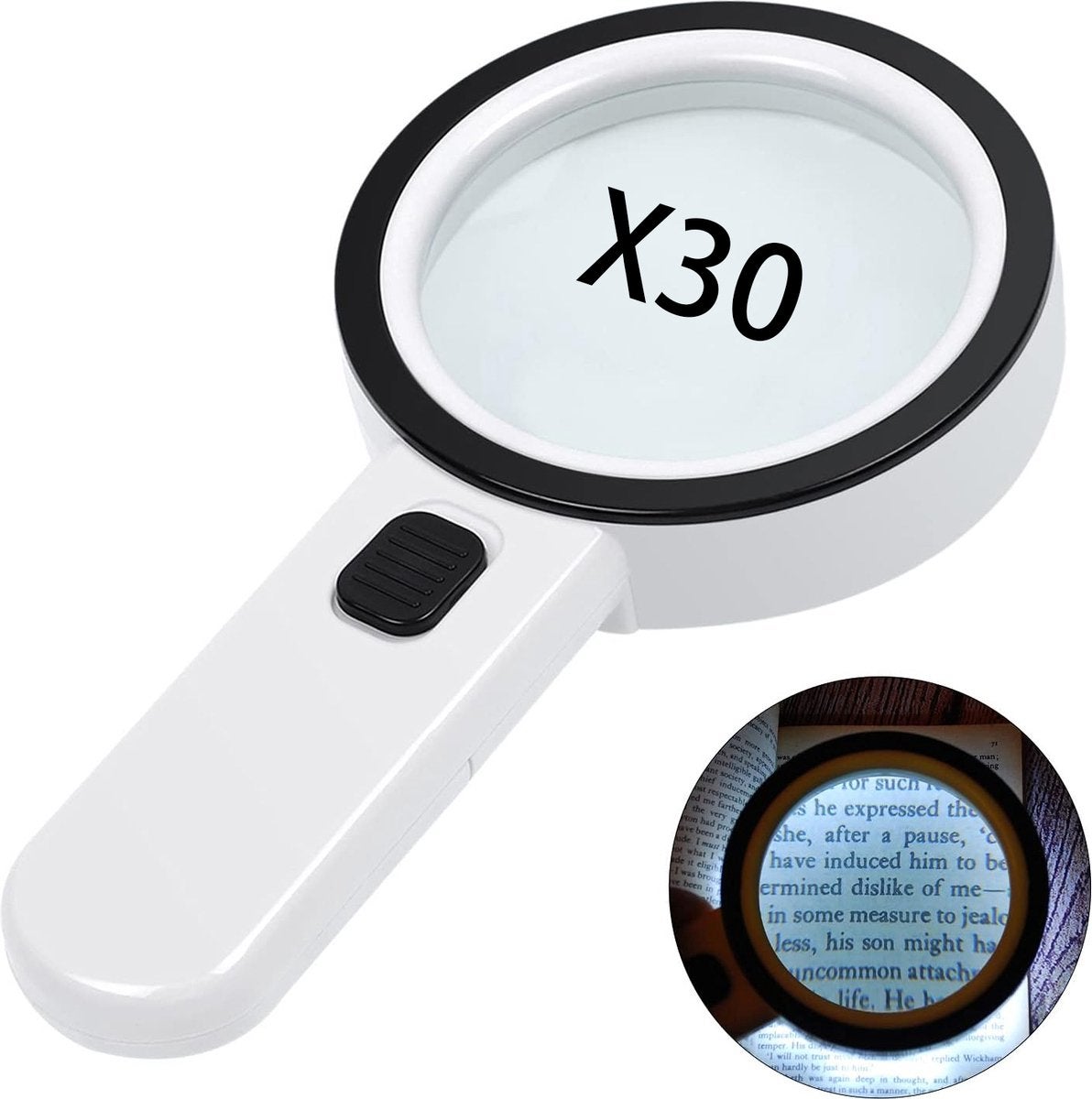 Lupa z oświetleniem 30x - Lupa formatu - Przenośna - Lupa podświetlana 12 LED - do czytania, lutowania, monet, biżuterii, eksploracji