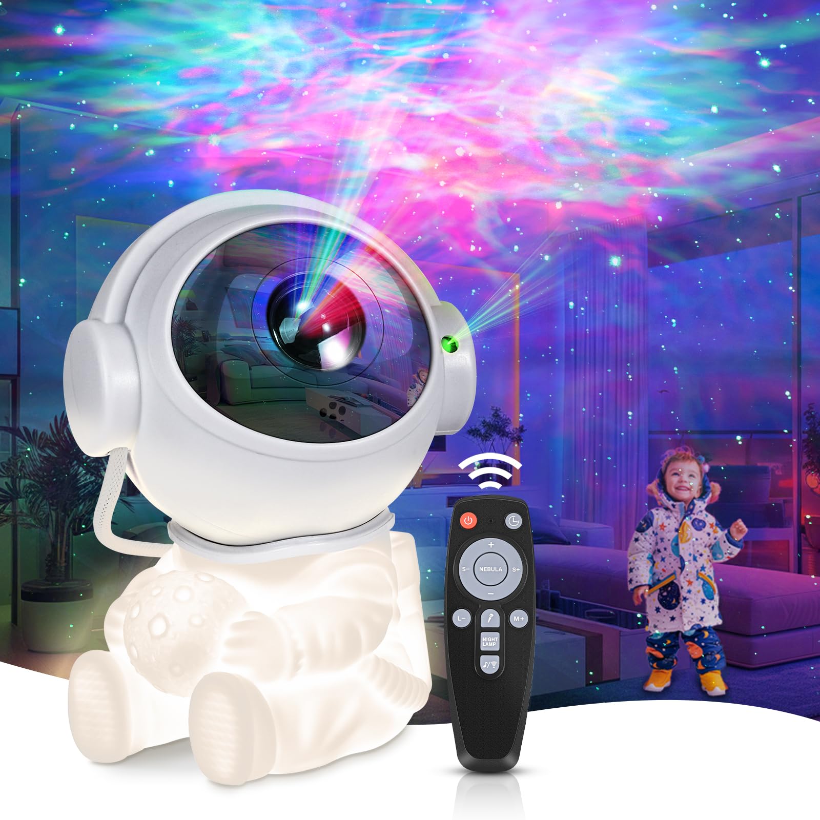Projektor galaktyczny dla astronautów, projektor gwiazd, lampka nocna galaktyka, lampa sufitowa LED z gwieździstą mgławicą i timerem