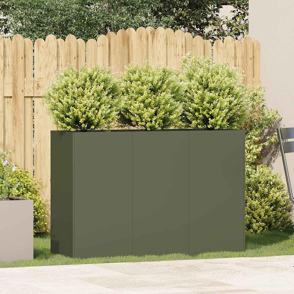 Donica, oliwkowa, 120x40x80 cm, stal walcowana na zimno