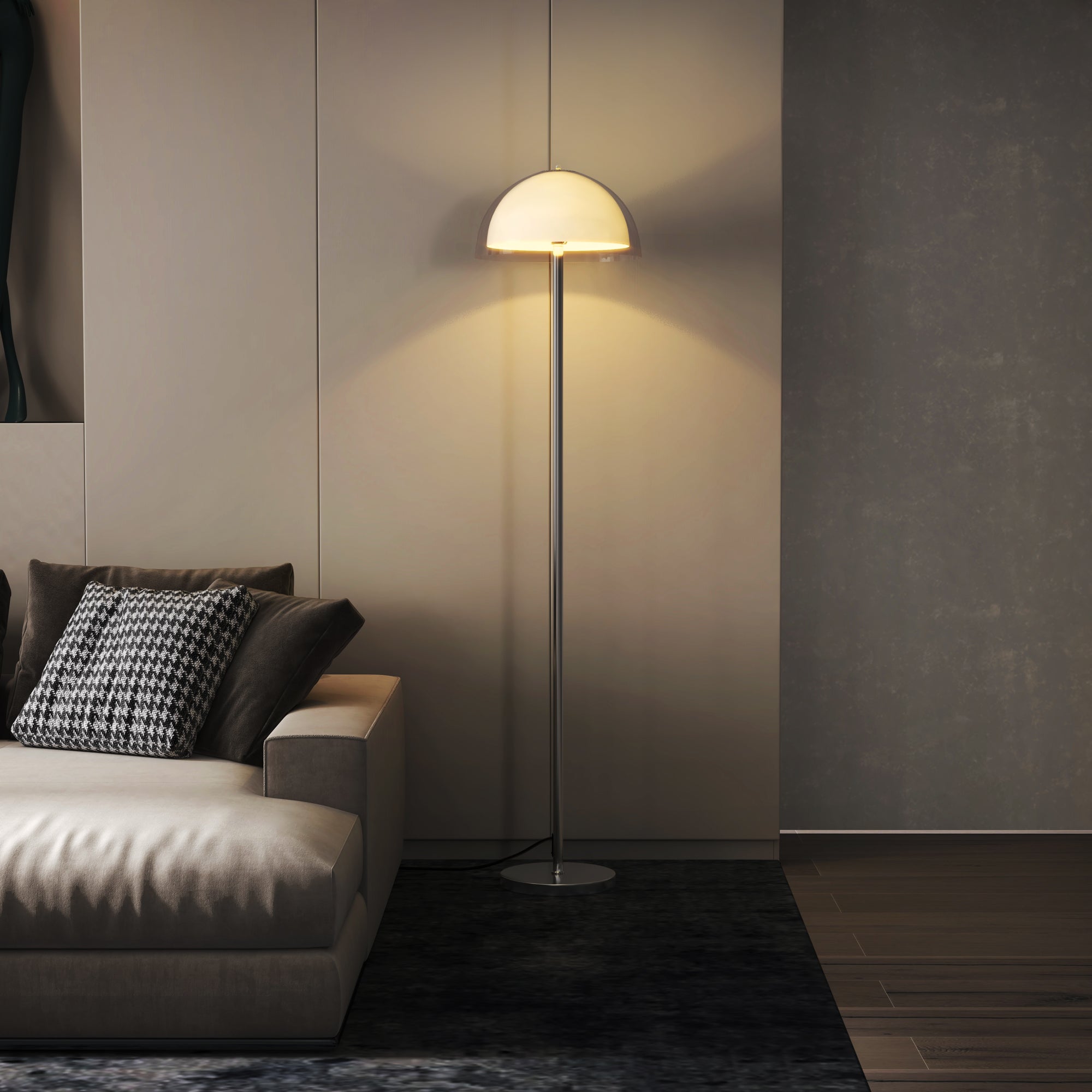 Nowoczesna lampa podłogowa z dwuwarstwowym abażurem, z metalu i akrylu, Ø35 x 150 cm, kolor biały