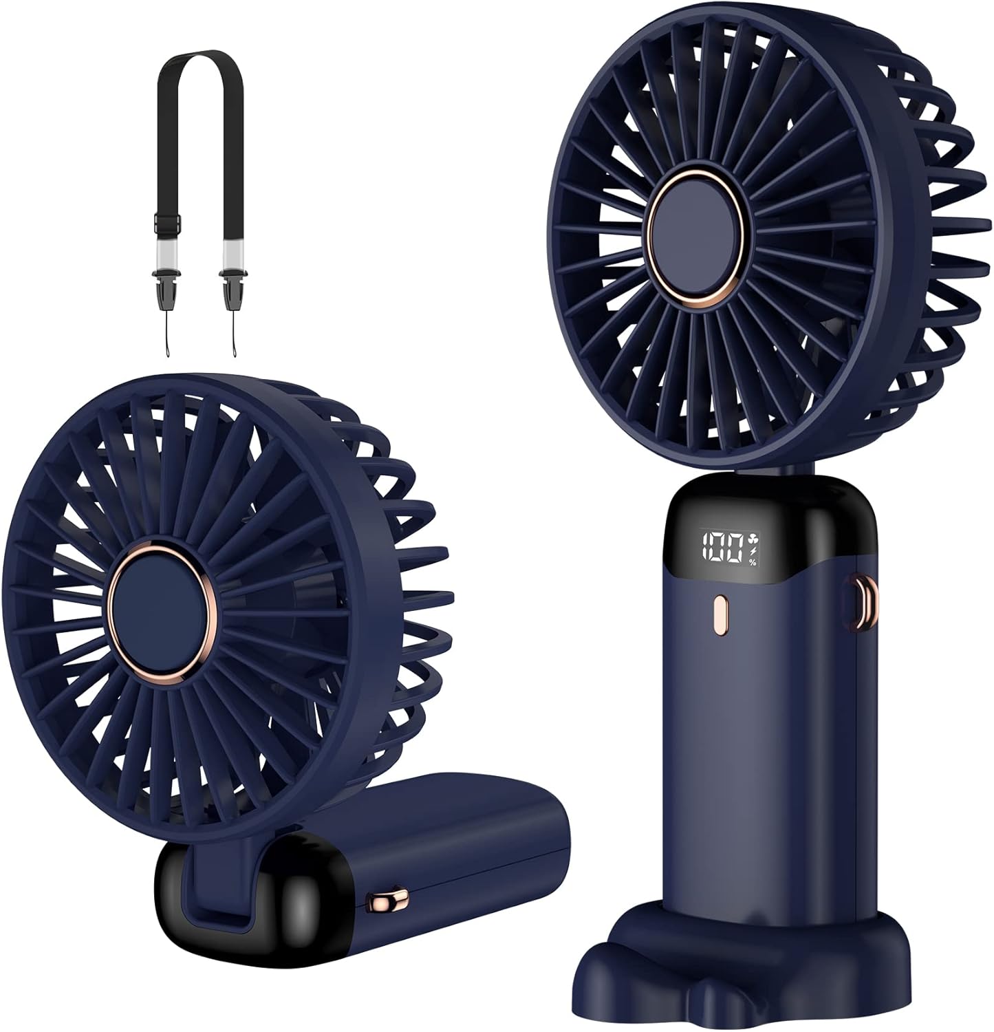 Przenośny wentylator, ładowany przez USB, 5 prędkości, z podstawą, bateria 4200 mAh, składany, do biura i użytku na zewnątrz (niebieski)