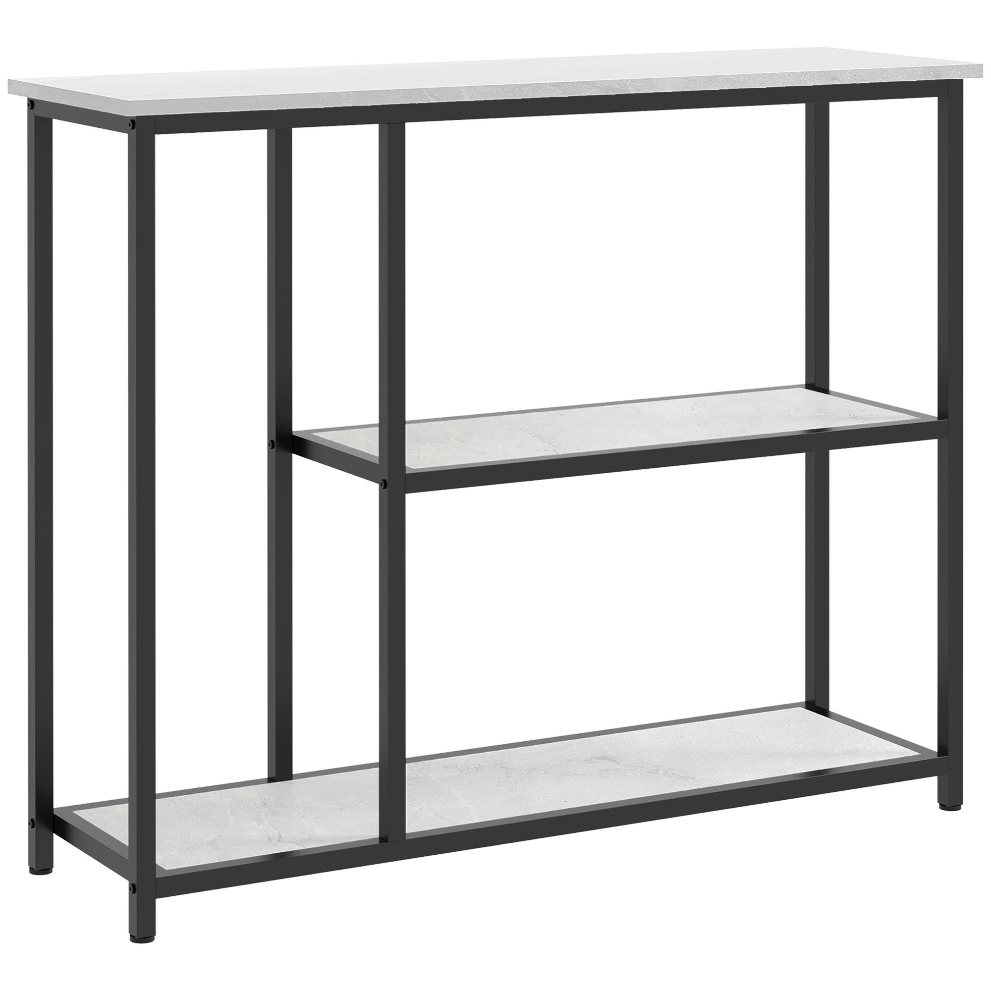 Konsola szafka 100 cm, 3-tier konsola, marble-effect tops, stalowa rama, biały