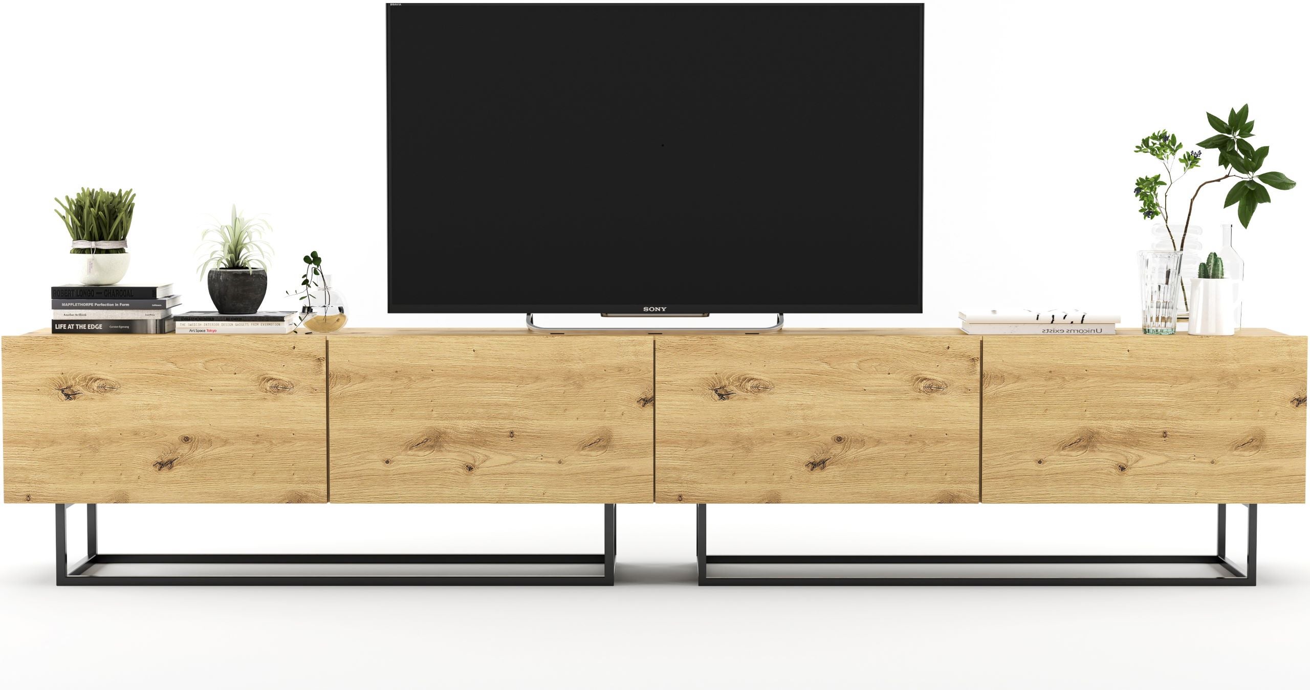 Szafka RTV Loft 240 cm dąb artisan, komoda RTV pod telewizor w stylu industrialnym
