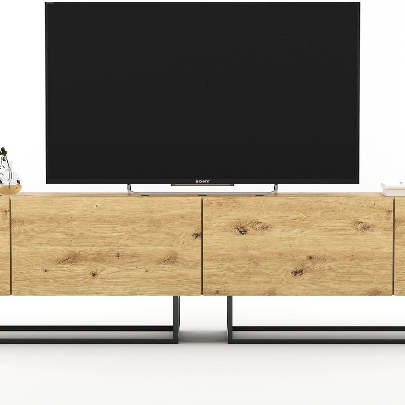 Szafka RTV Loft 240 cm dąb artisan, komoda RTV pod telewizor w stylu industrialnym