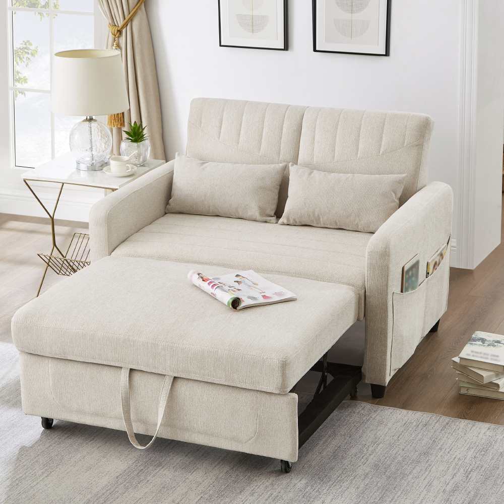 Rozkładana sofa 2-osobowa, prosta i nowoczesna, 3-pozycyjne oparcie, oddychająca tkanina bawełniano-lniana