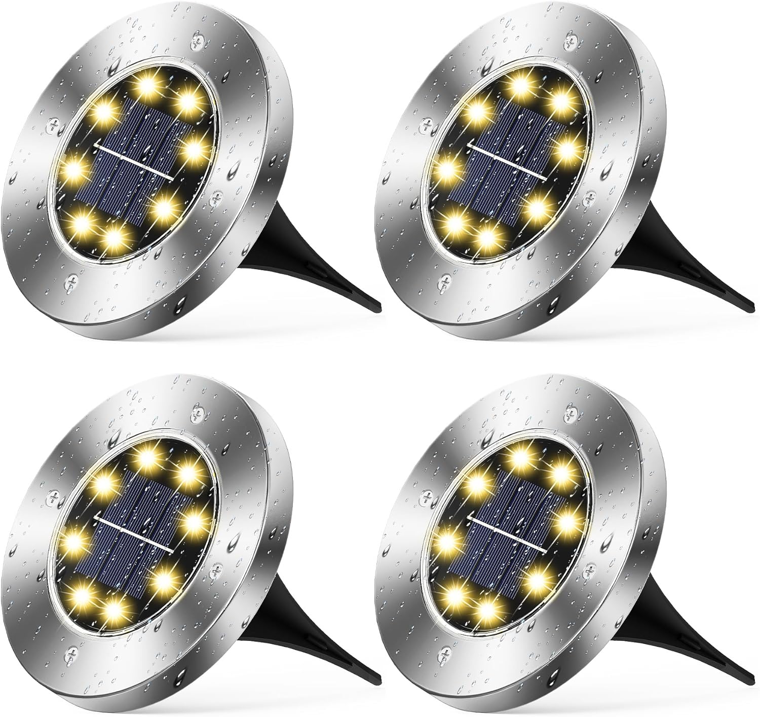 Zestaw 4 lamp solarnych ogrodowych - Ciepłe światło z 8 diodami LED, dekoracyjne lampy stołowe zewnętrzne