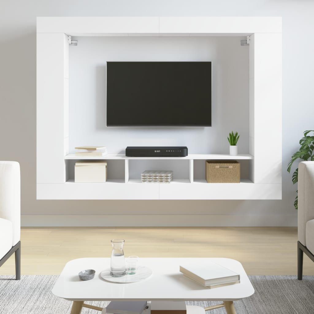 Szafka pod TV, biała, 152x22x113 cm, materiał drewnopochodny