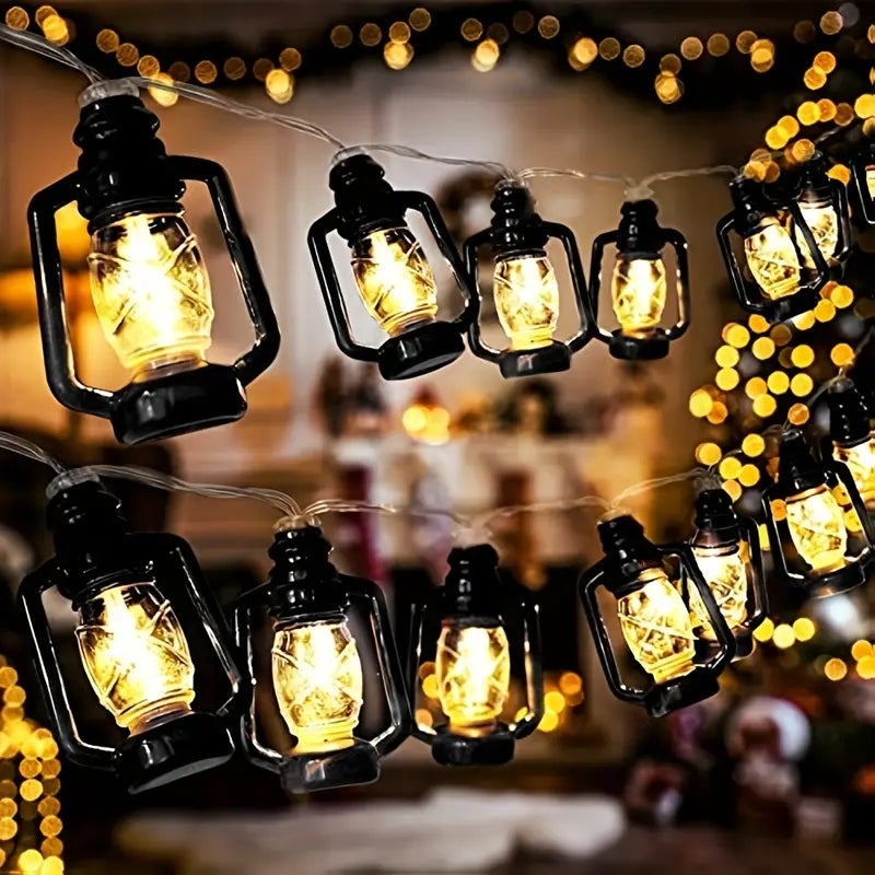 Lampiony - girlanda świetlna kempingowa z 10 diodami LED, mini lampa naftowa, na patio, do ogrodu, domu, na imprezę, choinkę, dekoracje noworoczne