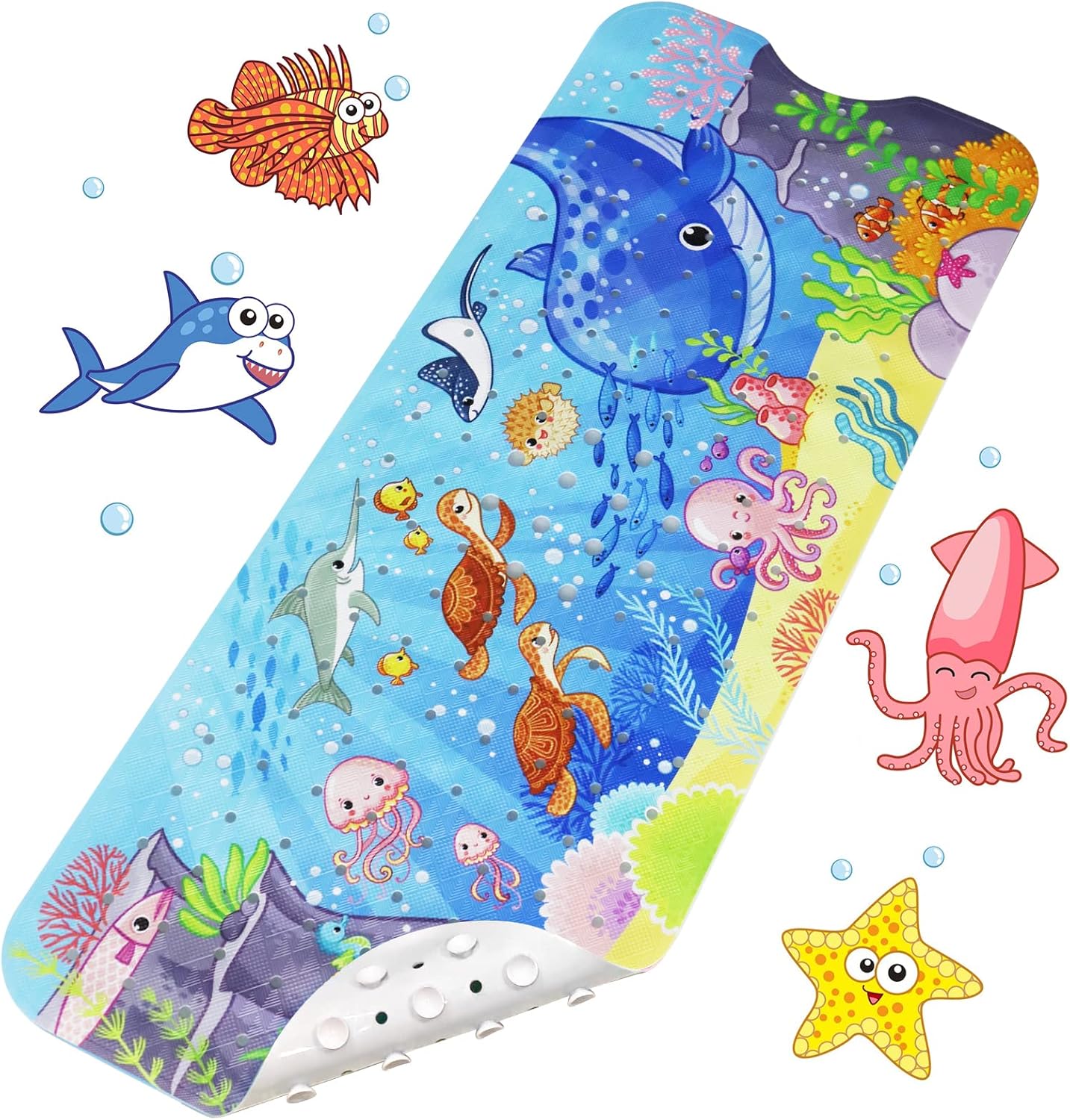 Antypoślizgowa mata do wanny dla niemowląt, 100x40 cm, antypoślizgowa mata do kąpieli, odporna mata prysznicowa dla dzieci i niemowląt (Ocean)