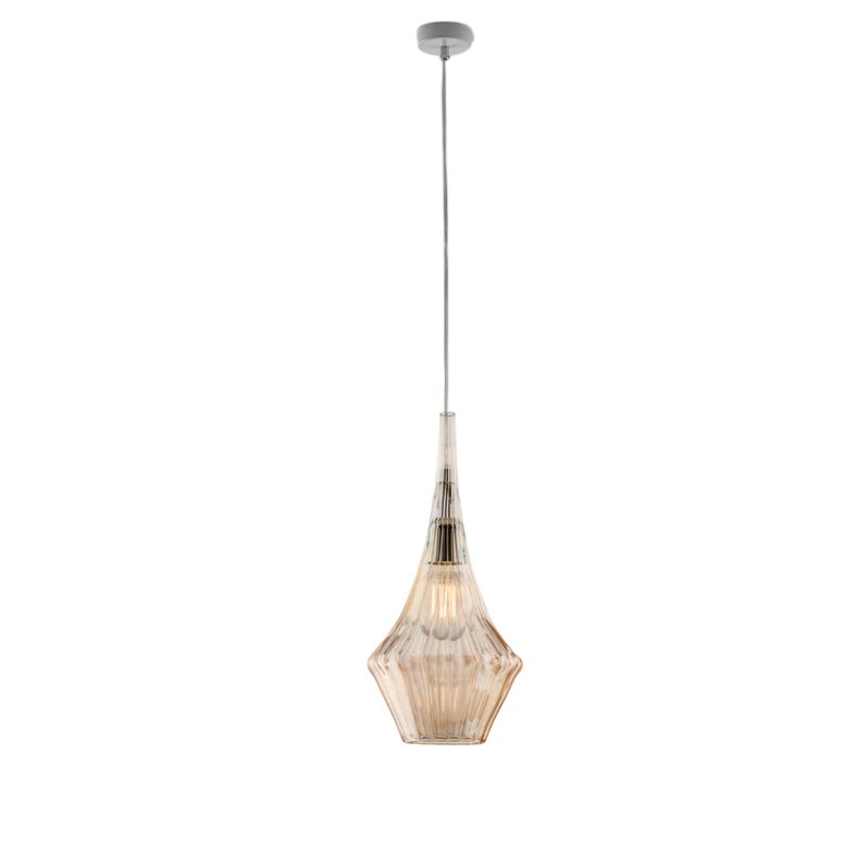 Sospensione in ferro con vetro ambra pyrex 1 luce H.50 - MAX150 - Ø20