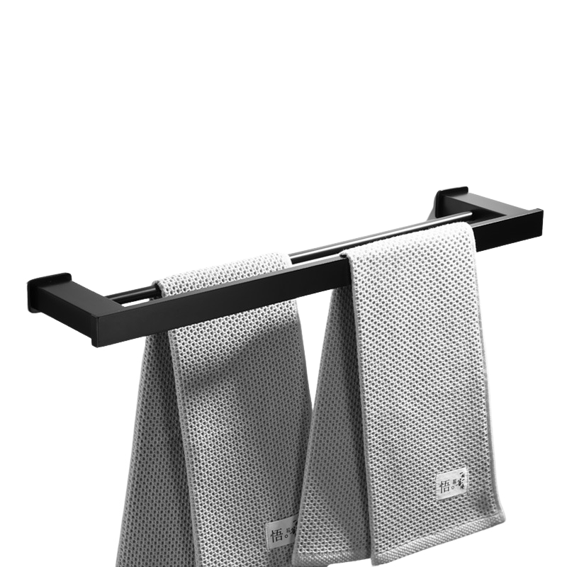 Wieszak na ręczniki Space Square aluminiowy, montowany na ścianie, z podwójnym drążkiem, czarny, 50 cm (do podwójnego zastosowania, nie wymaga wierce