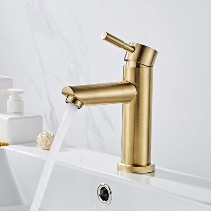 Bateria umywalkowa Bateria łazienkowa, Nowoczesny Elegancki Design Szczotkowane Złoto Mosiądz Bateria Umywalkowa, Dostępna Ciepła i Zimna Woda, Cerami