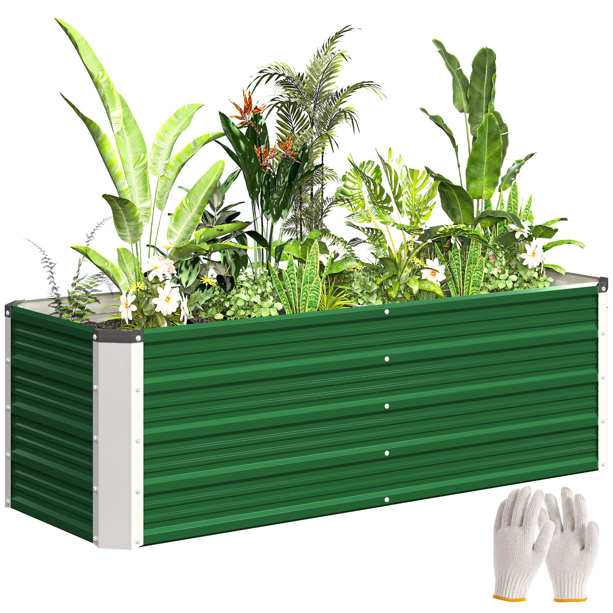Donica ogrodowa bez dna z 2 polami uprawowymi, stalowa, 125x47x44 cm, zielona
