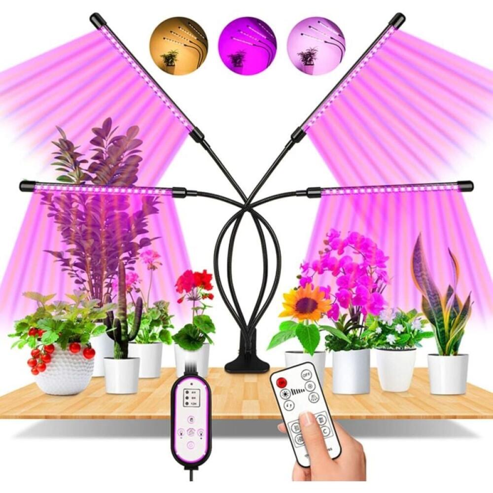 Lampa ogrodnicza, 80 diod LED, 4-głowicowa lampa o pełnym spektrum, z automatycznym timerem - przełącznik 4h/8h/12h.