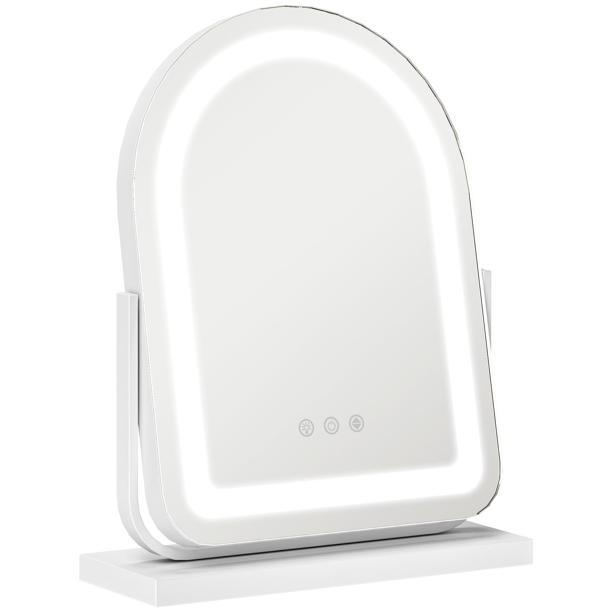 Lustro do makijażu LED 33 x 44,5 cm z 3 kolorami światła, obrotem 360°, sterowaniem dotykowym i białą metalową ramą
