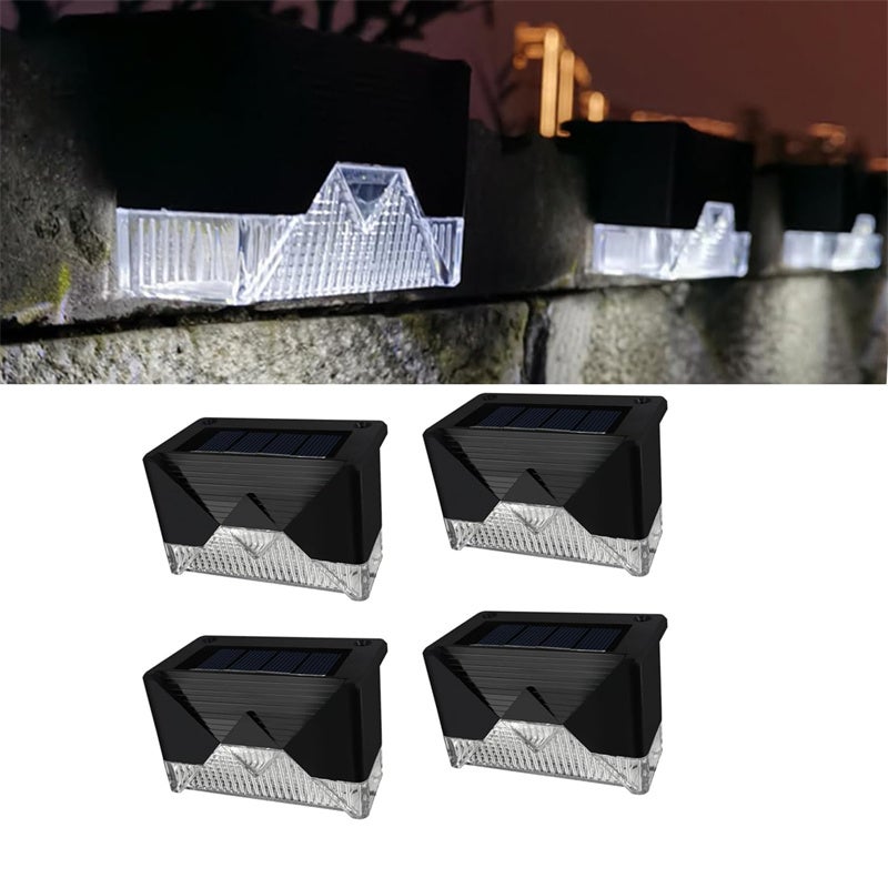 Zestaw 4 wodoodpornych plastikowych solarnych lamp LED do schodów, balustrad, ogrodów, alejek, podwórka, patio i balkonów, światło białe