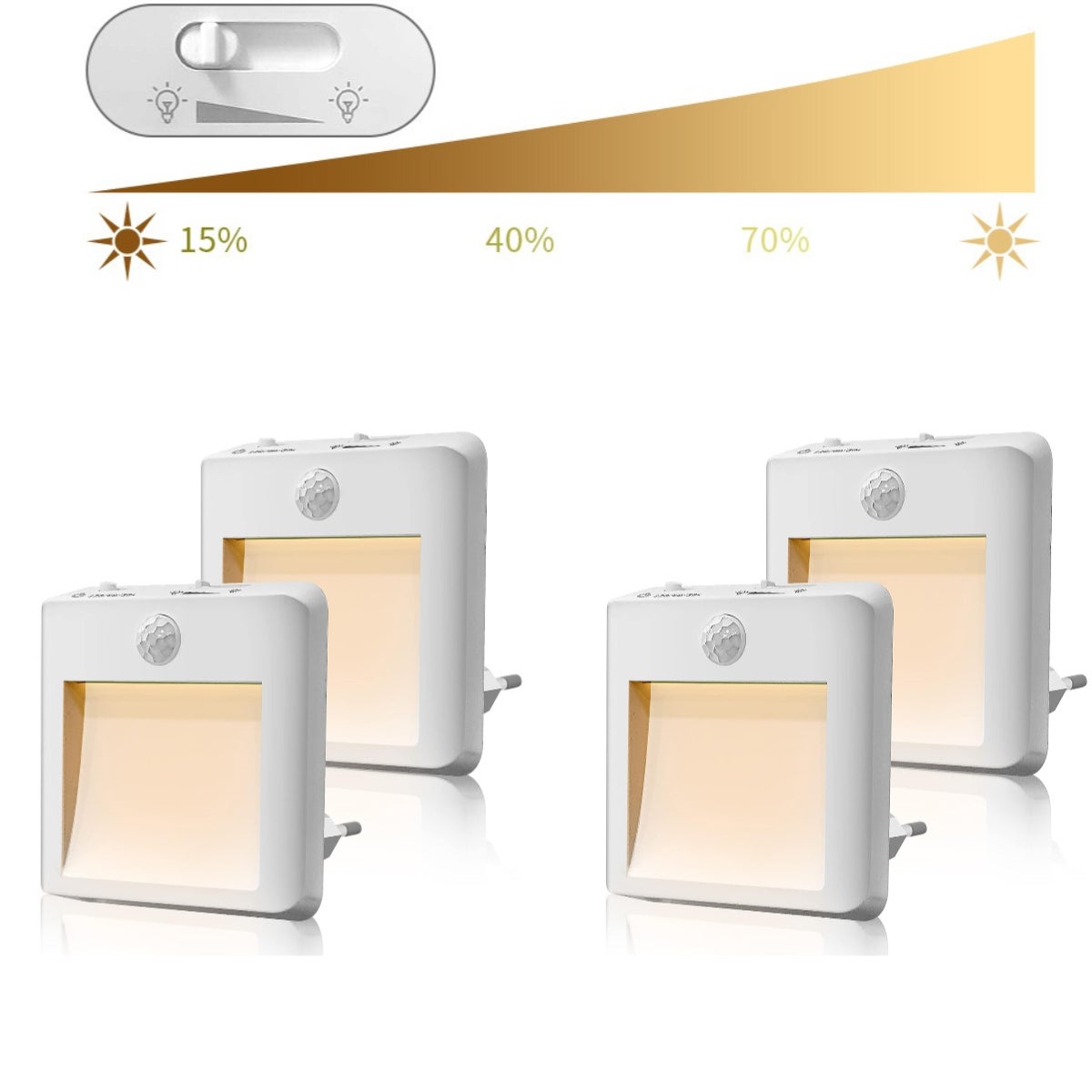 Zestaw 4 lamp z czujnikiem ruchu o mocy 0,6 W, inteligentne nocne światło podczerwone, stale regulowana intensywność światła, 2700-3200K