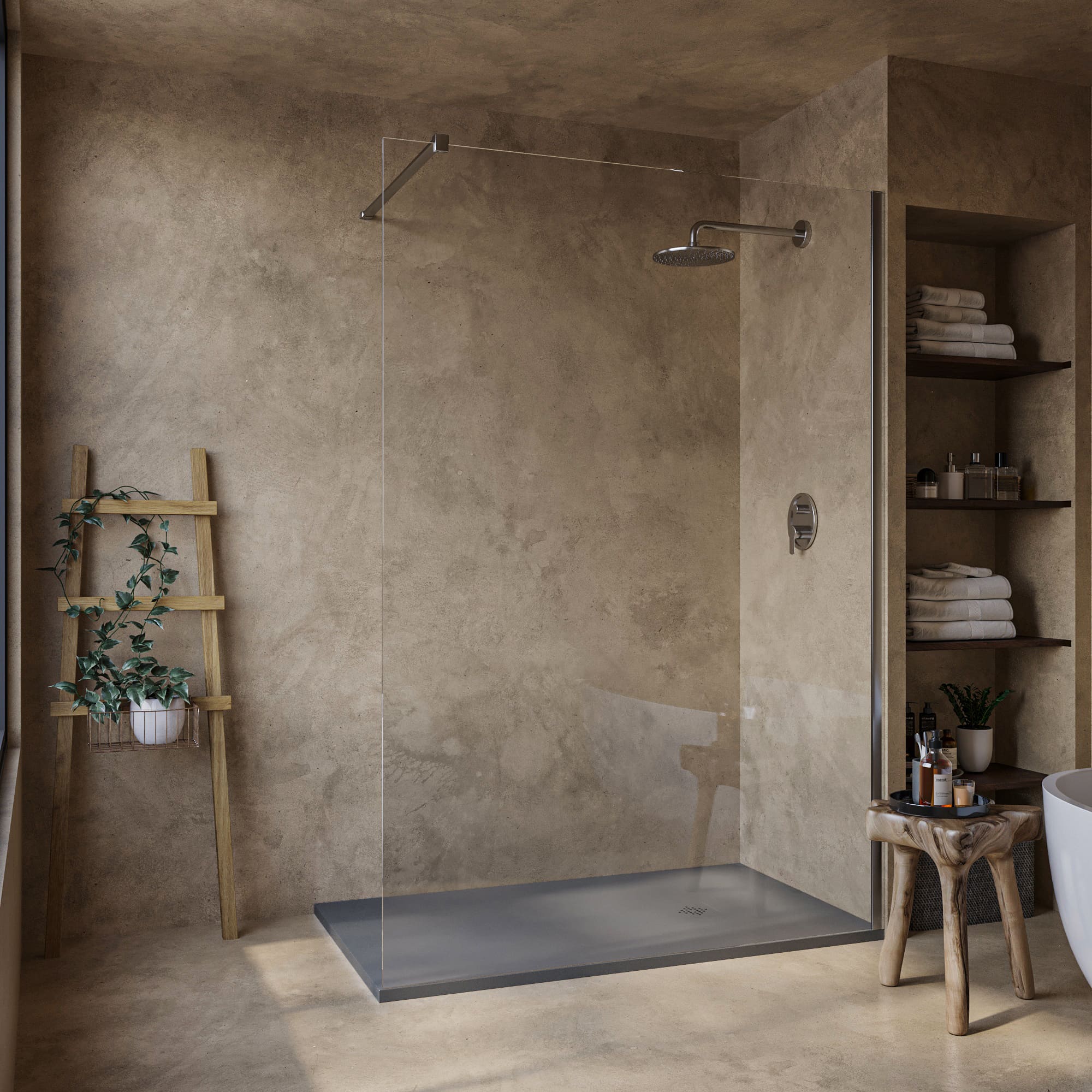 SOULHOME Lekki Brodzik z Żywicy tekstura Łupka cementowoszary – 100X75- cm Ultra-płaski Zawiera Syfon i Kratkę Same