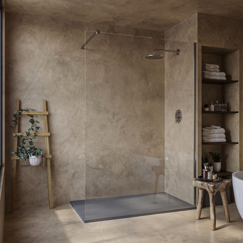 SOULHOME Lekki Brodzik z Żywicy tekstura Łupka cementowoszary – 100X75- cm Ultra-płaski Zawiera Syfon i Kratkę Same