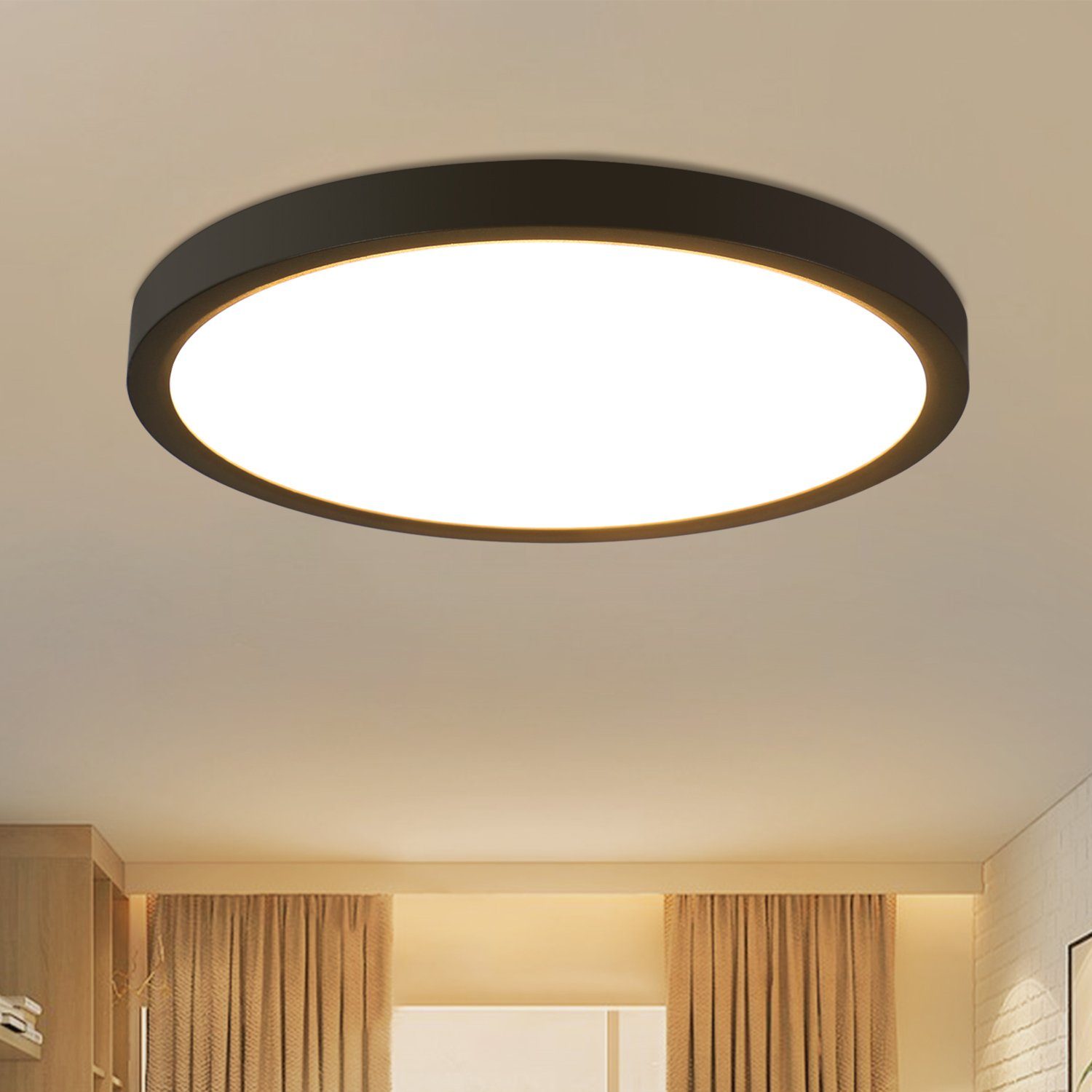 NETTLIFE Lampa sufitowa LED Cool White 15W Czarna średnica 22cm Płaska okrągła lampa IP44 Wodoodporna lampa łazienkowa