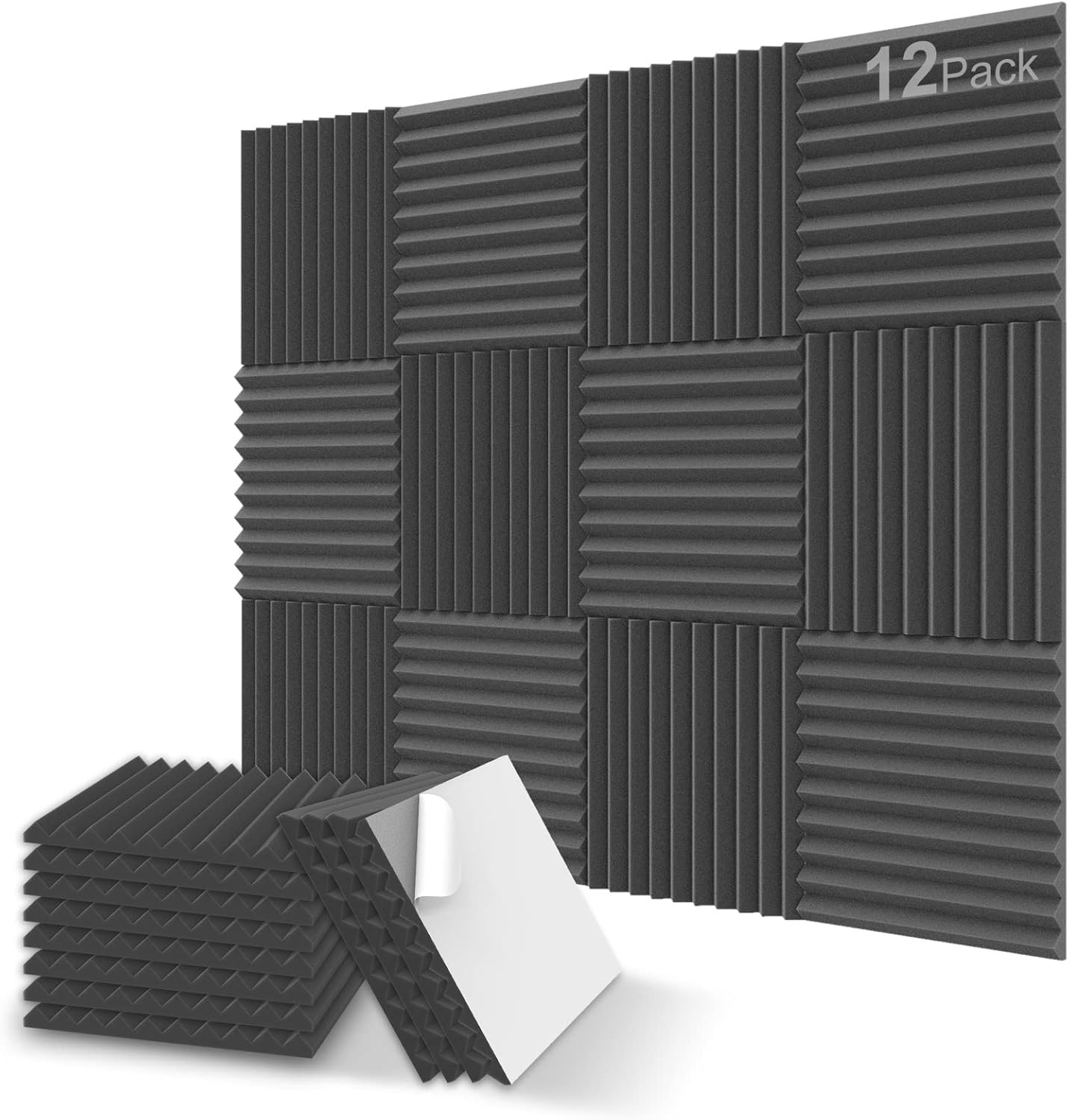 12x Panele akustyczne z pianki z samoprzylepnym spodem, 30 x 30 x 2,5 cm, ognioodporne, dźwiękochłonne panele akustyczne z pianki