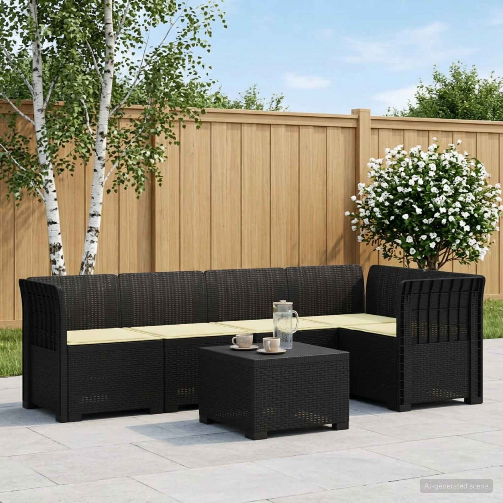 5-osobowa sofa ogrodowa z poduszkami w stylu rattanowym PP vidaXL