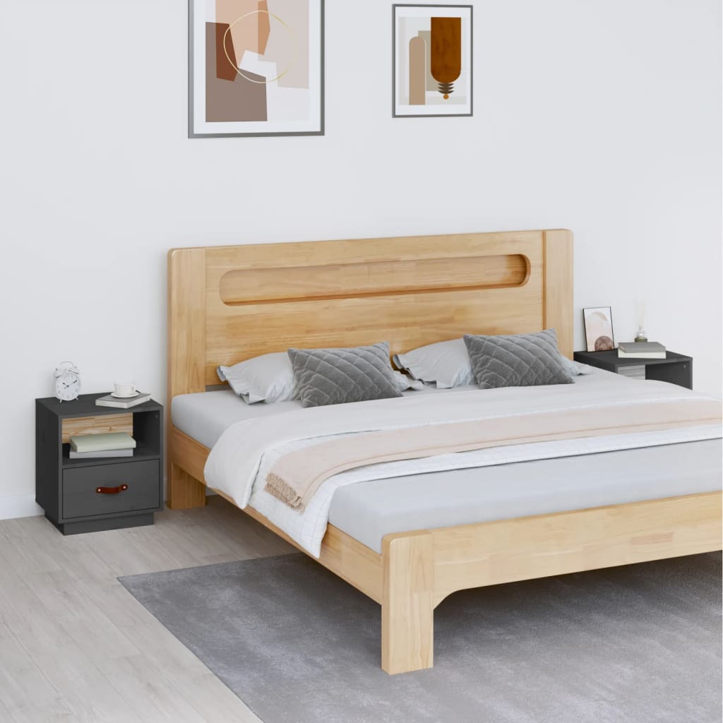 Szafki nocne, 2 szt., szare, 40x34x45 cm, lite drewno sosnowe vidaXL