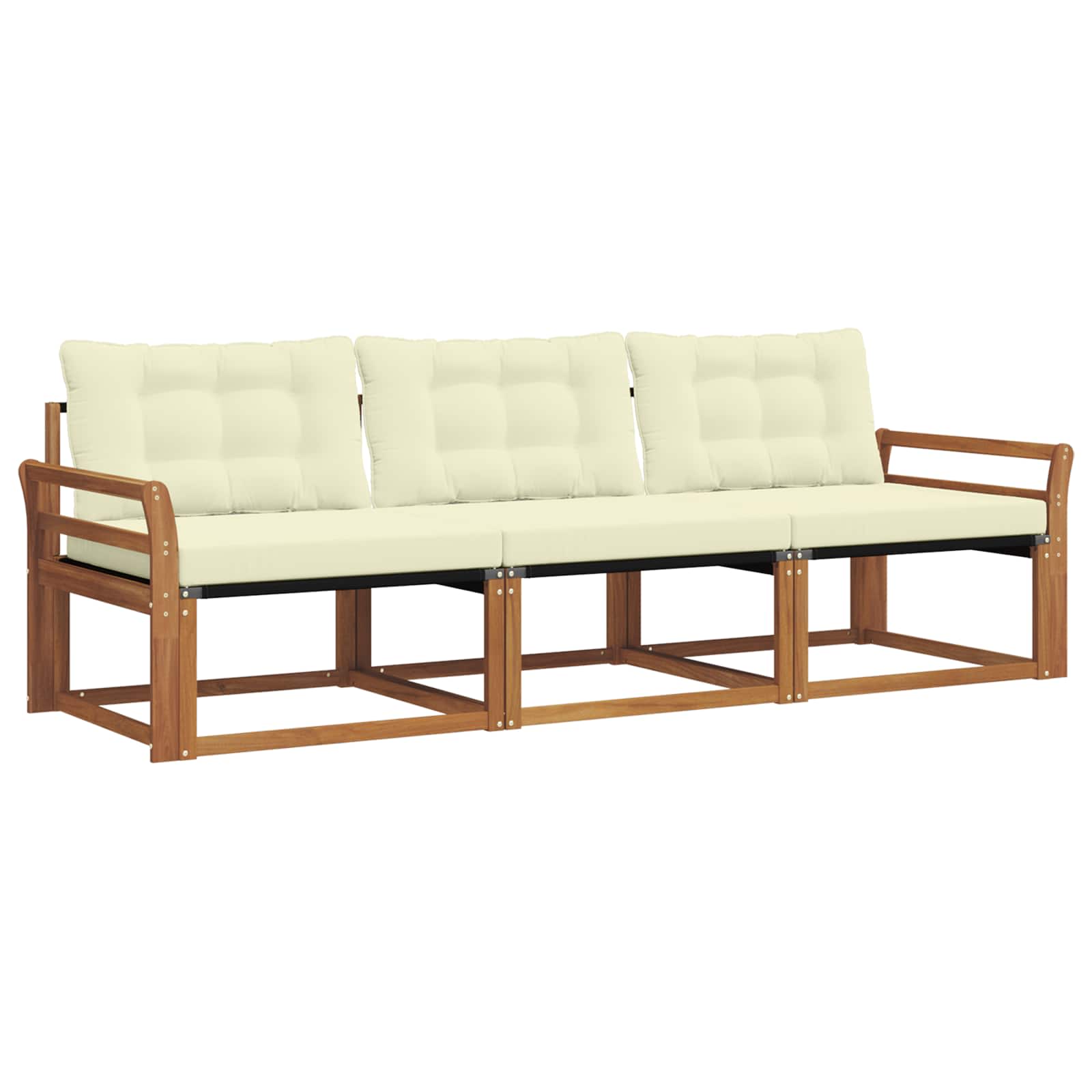 Sofa Ogrodowa Modułowa 3-Osobowa Drewniana z Kremowymi Poduszkami na Taras