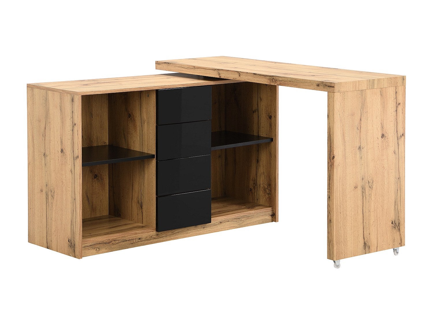Biurko rozkładane z obrotowym blatem 360° - MDF - Naturalne i czarne - PAVELO