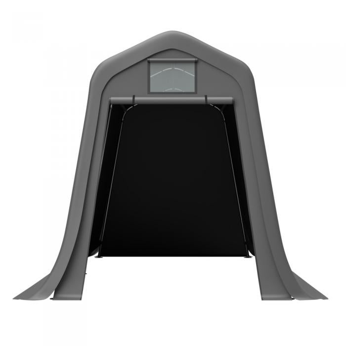 Domek ogrodowy 366×213×225 cm – dach spadzisty, wodoodporny PE, brama rolowana, ocynkowana stal – na motocykl i do ogrodu