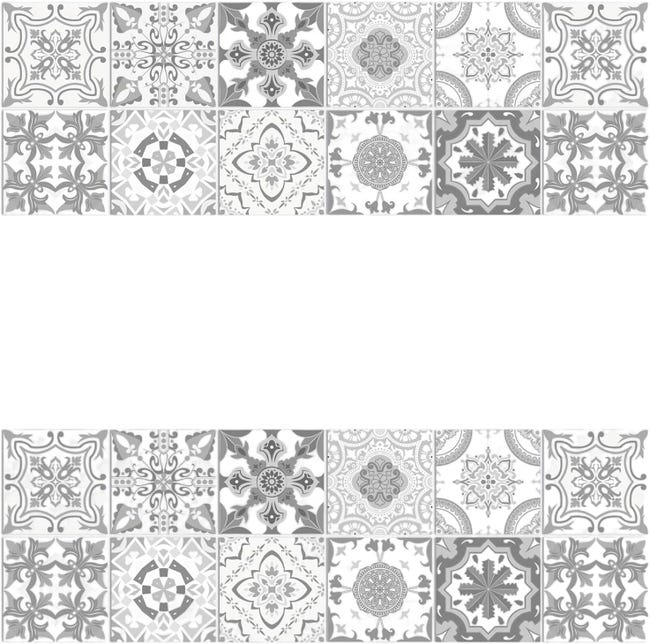 (Szary, 10 cm x 10 cm, 24 sztuki) Naklejka ścienna samoprzylepna z wzorem mandali, wodoodporna, PVC, dekoracja ścienna do kuchni