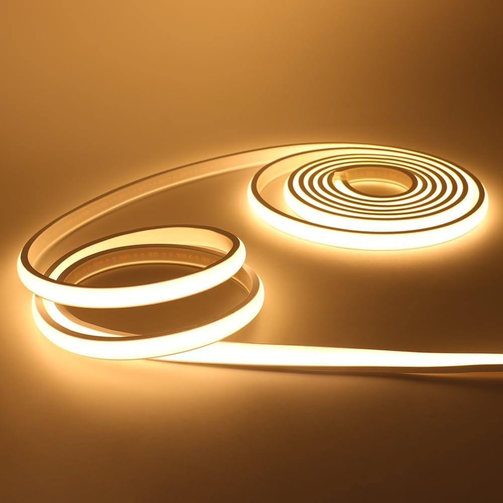 Taśma LED COB 220 V, wodoodporna IP65, elastyczna, 288 LED/m, ciepła biel, 10 m, idealna do dekoracji wnętrz (sypialnia, na zewnątrz)