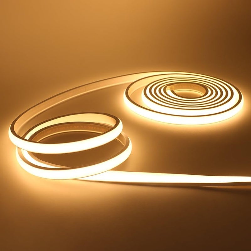 Taśma LED COB 220 V, wodoodporna IP65, elastyczna, 288 LED/m, ciepła biel, 10 m, idealna do dekoracji wnętrz (sypialnia, na zewnątrz)