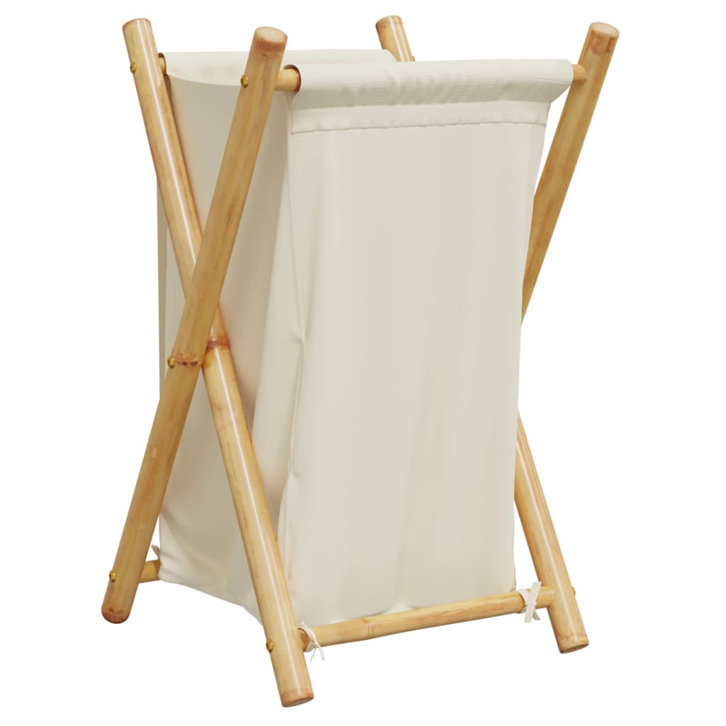 Kosz na pranie z bambusa w kolorze kremowej bieli, 41,5 x 36 x 63,5 cm
