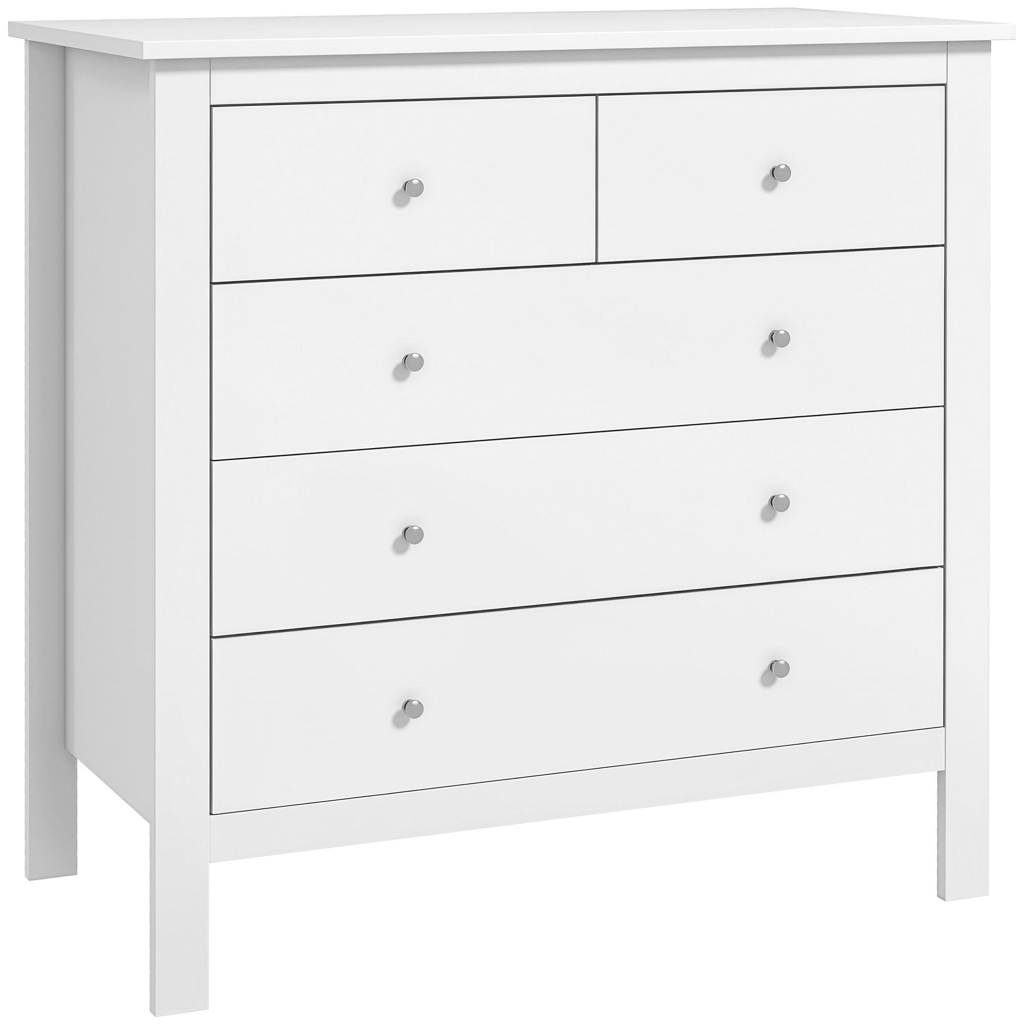 Komoda z 5 szufladami na podniesionych nogach, nowoczesna komoda do salonu lub biura, 79x39,5x80,5 cm, biała