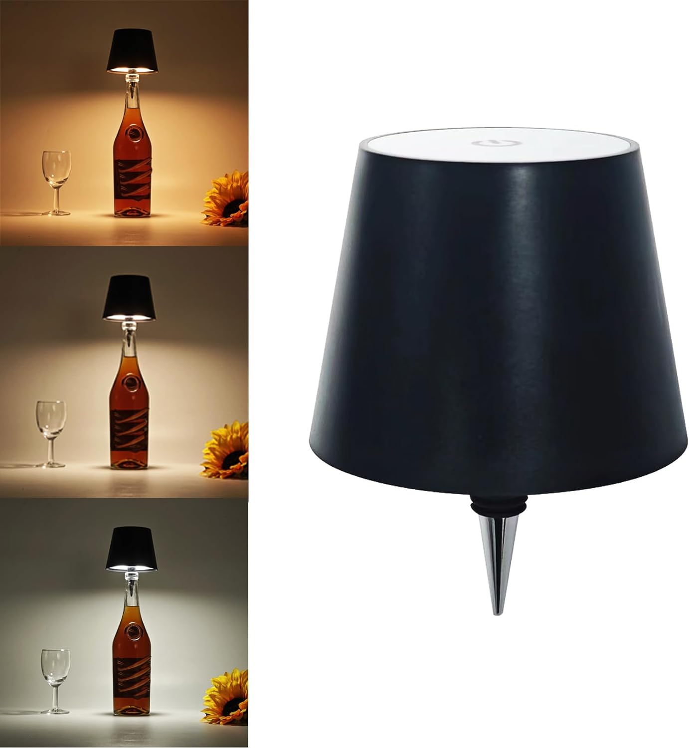 Bezprzewodowa lampa MOORLE na butelkę wina, bezprzewodowa lampa LED na butelkę wina, ściemniana dotykowo lampa stołowa w trzech kolorach