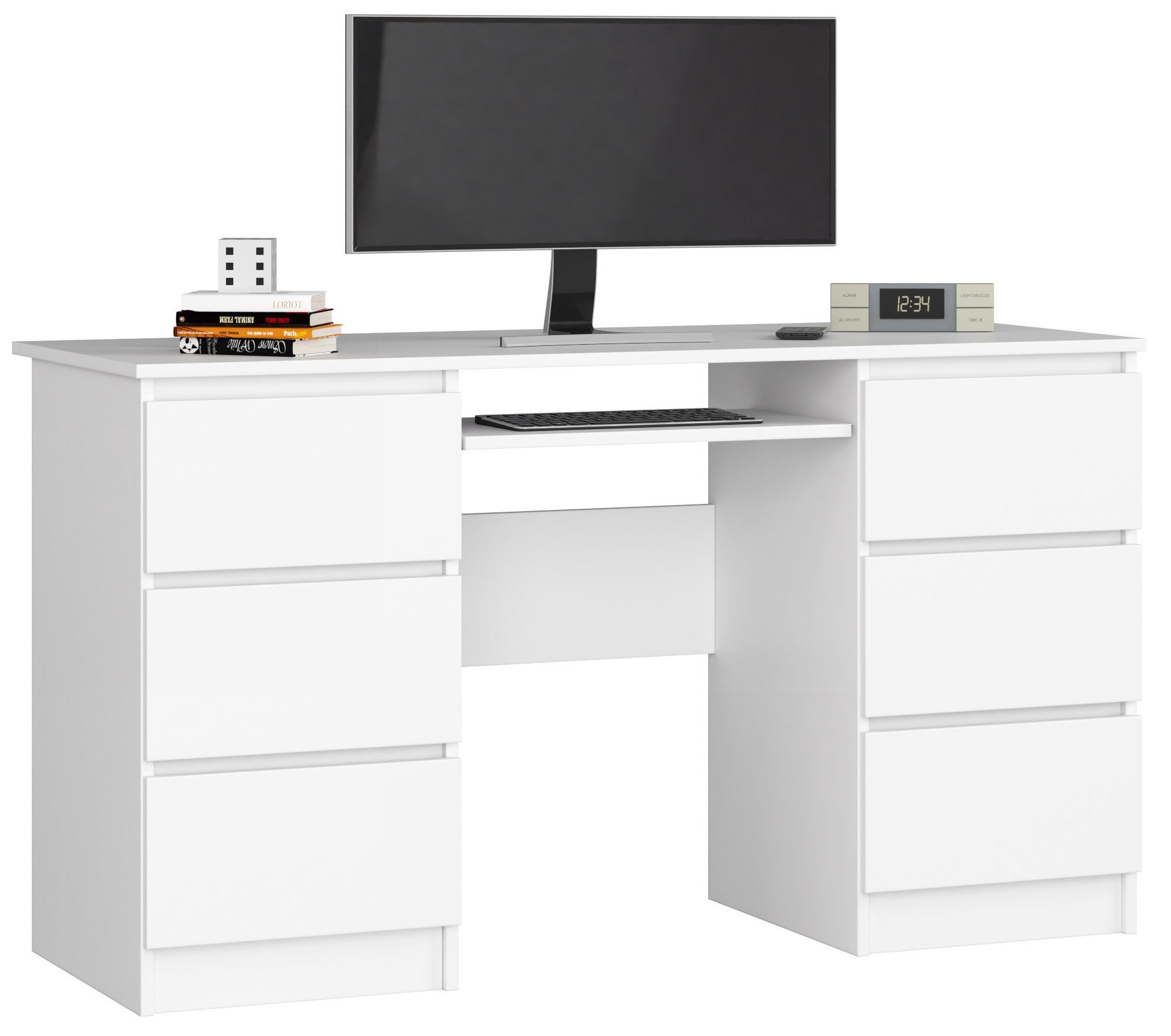 Biurko komputerowe AKORD A11 Białe 135 cm 6 szuflad kolor Biały mat 135x50x77 cm