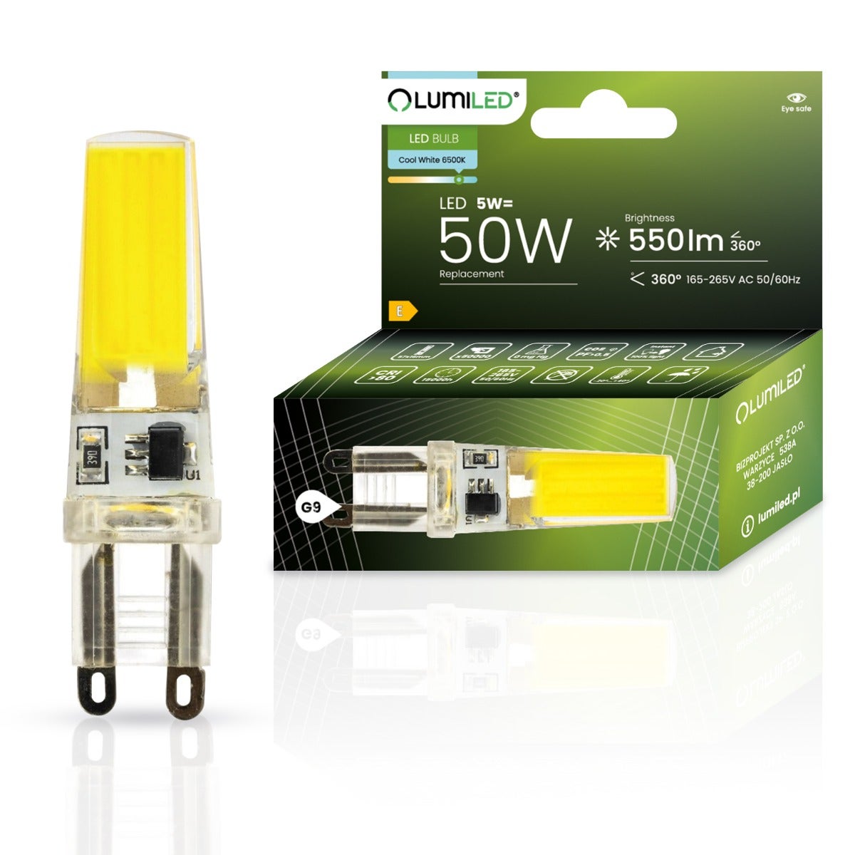 Żarówka LED Lumiled G9 Kapsułka 5W 550lm 6500K Zimna biel 360st Filament 1 szt.