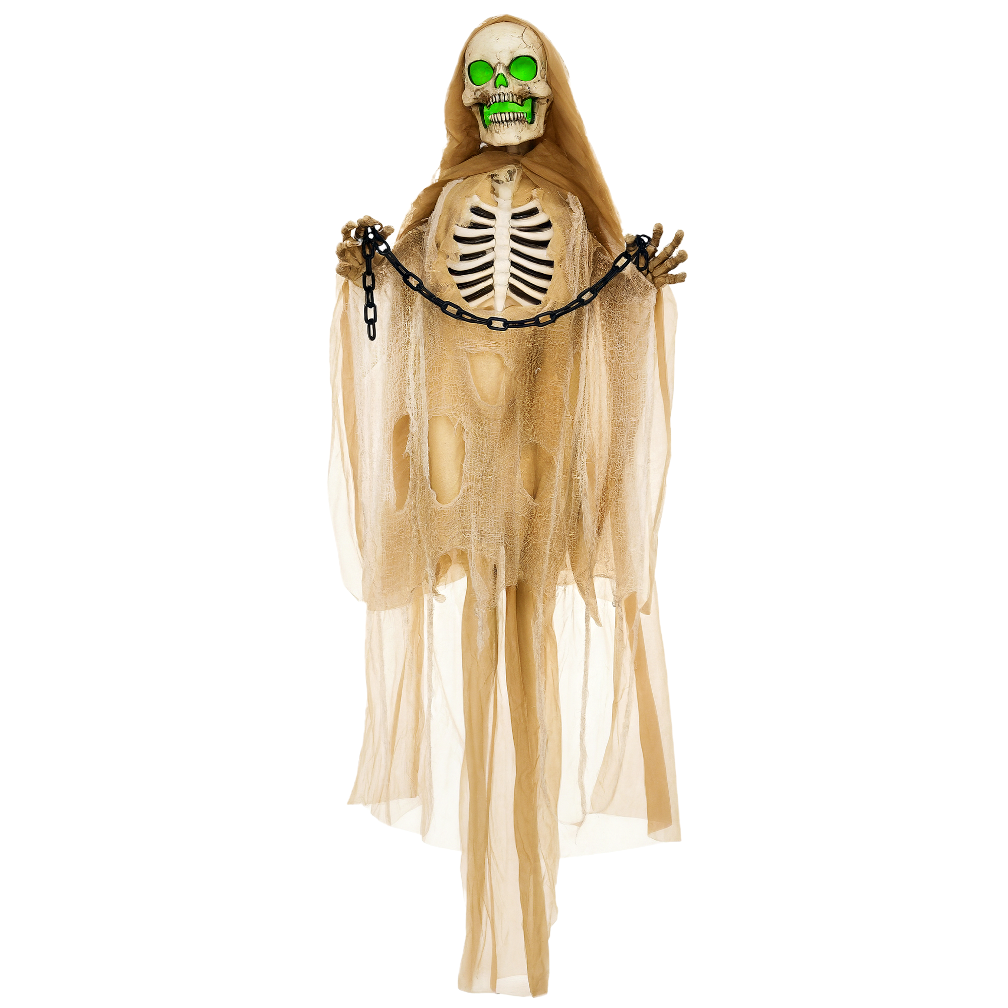Dekoracja na Halloween, wiszący szkielet, świecąca głowa, złowieszczy krzyk, elastyczne ramiona, kolor khaki