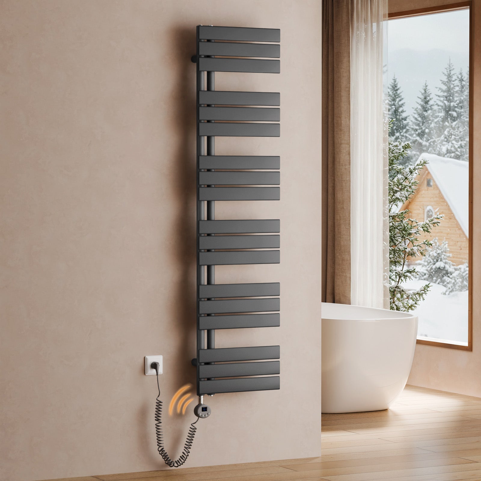 Grzejnik łazienkowy elektryczny WiFi 159,9 × 40 cm, 800 W, antracytowy, z inteligentnym termostatem i sterowaniem przez aplikację - S'AFIELINA